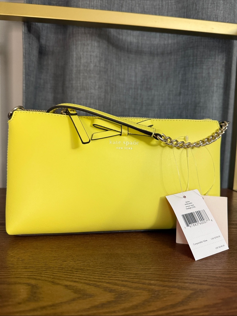 S kate spade Lemon Yellow Leather Chain Strap Wristlet